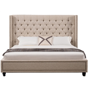american eagle furniture eastern fabric tufted king platform bed in beige