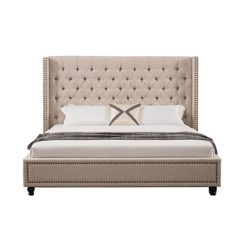 American Eagle Tufted Fabric California King Platform Bed in Beige