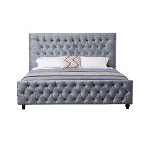 American Eagle Furniture Fabric Tufted King Platform Bed in Gray