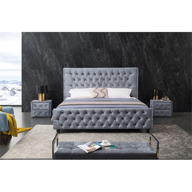 American Eagle Furniture Tufted Fabric Queen Platform Bed in Gray Blue
