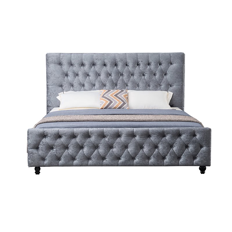 American Eagle Furniture Tufted Fabric Queen Platform Bed in Gray Blue