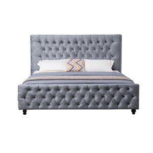 american eagle furniture tufted fabric queen platform bed in gray blue