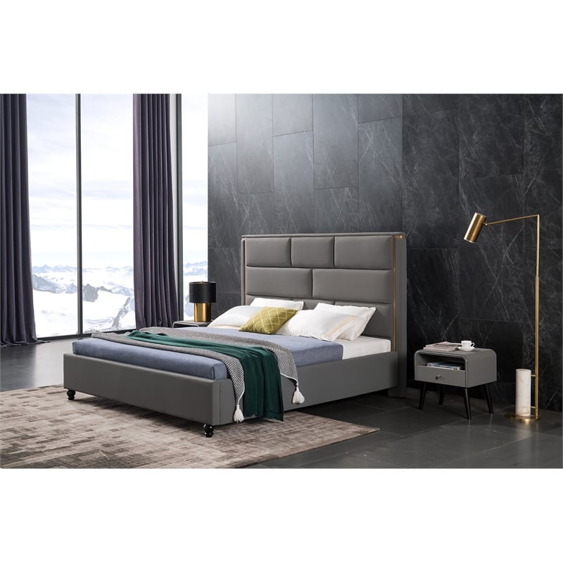 American Eagle Furniture Tufted Fabric King Platform Bed in Gray