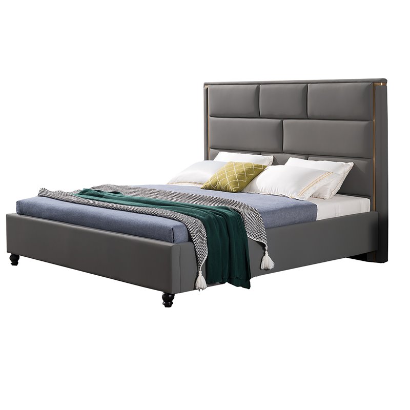 American Eagle Furniture Fabric California King Platform Bed in Gray