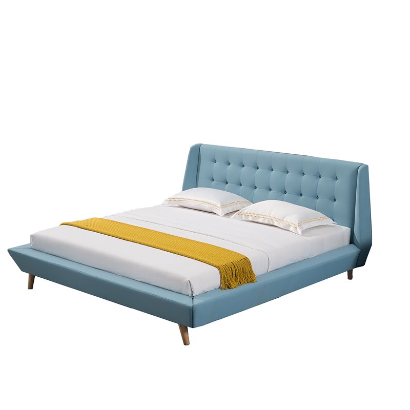 American Eagle Furniture Fabric Tufted King Platform Bed in Light Blue