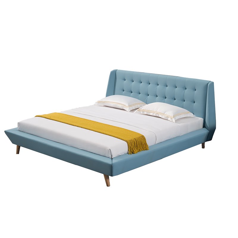 American Eagle Fabric Tufted California King Platform Bed in Light Blue