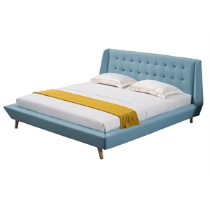American Eagle Furniture Tufted Fabric Queen Platform Bed in Light Blue