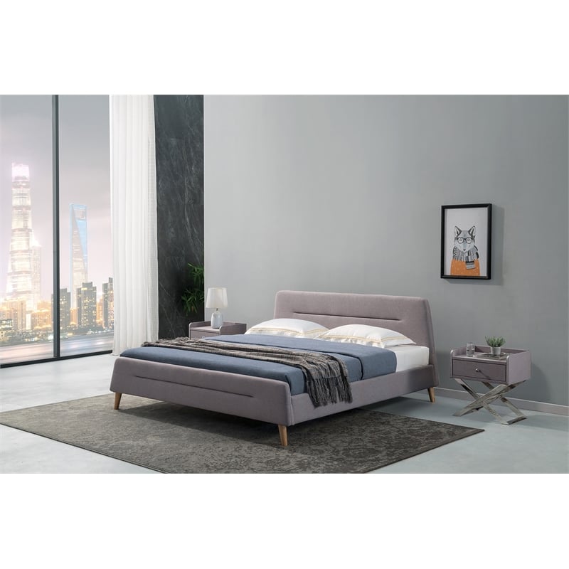 American Eagle Furniture Fabric Queen Platform Bed in Light Gray