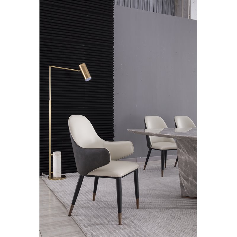 American Eagle Furniture Faux Leather Dining Arm Chair in Gray (Set of 2)