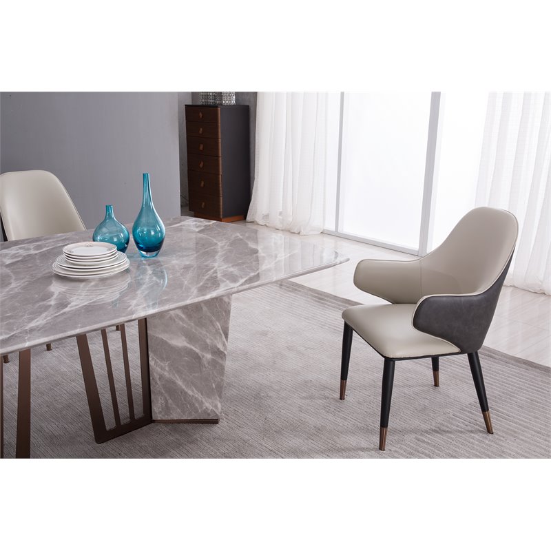 American Eagle Furniture Faux Leather Dining Arm Chair in Gray (Set of 2)