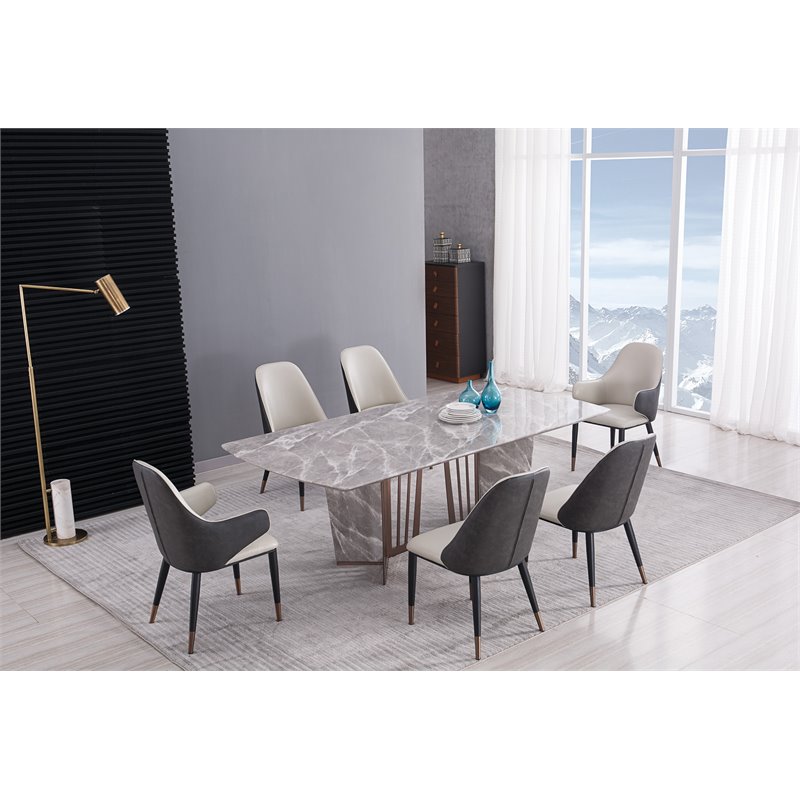 American Eagle Furniture Faux Leather Dining Arm Chair in Gray (Set of 2)