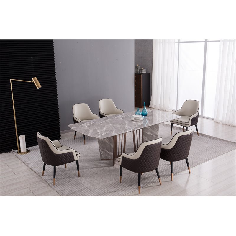 American Eagle Furniture Faux Leather Dining Arm Chair in Light Gray
