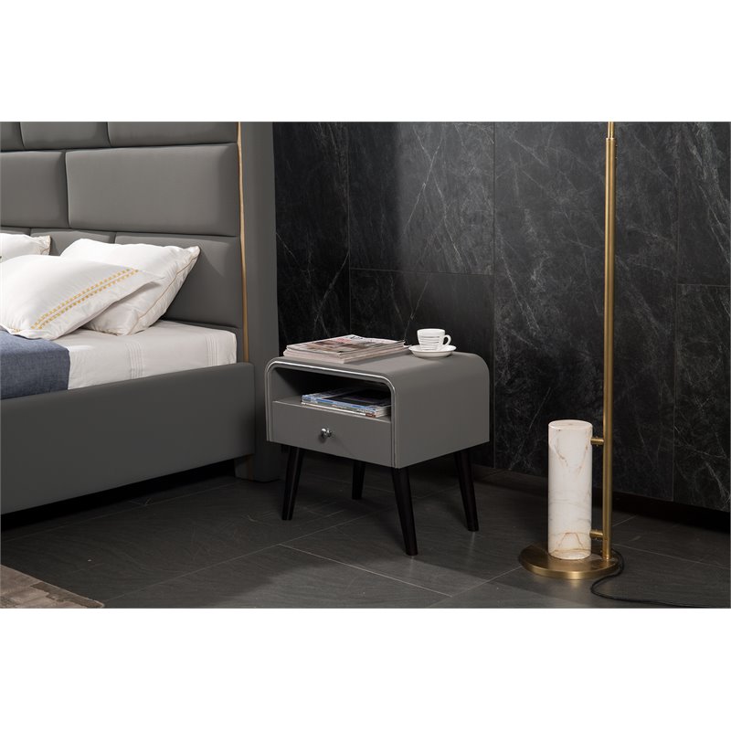American Eagle Furniture 1 Drawer Wood Nightstand in Gray