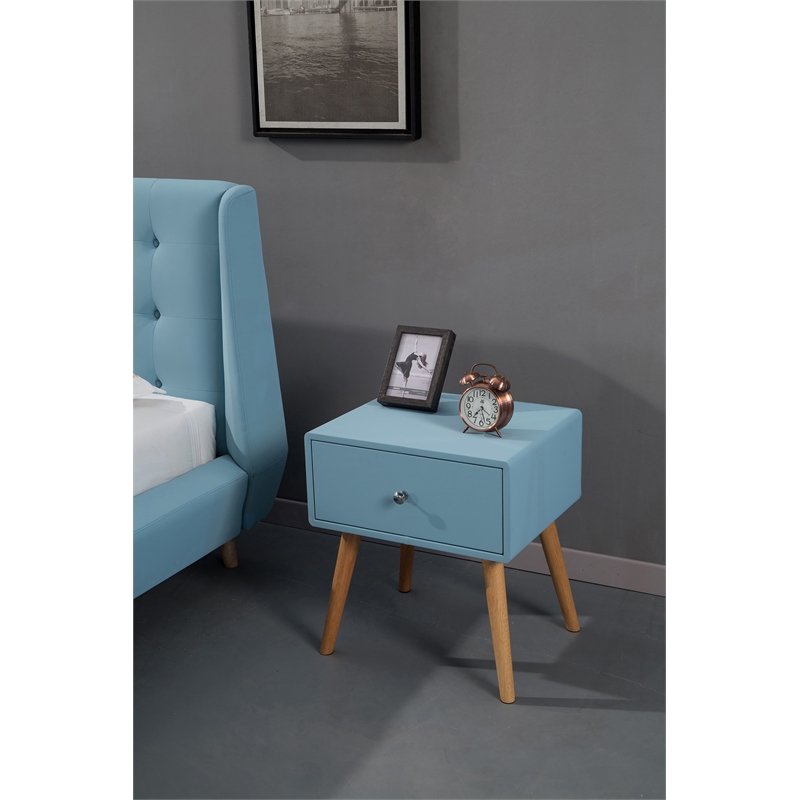 American Eagle Furniture 1 Drawer Wood Nightstand in Blue