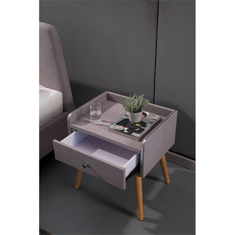 American Eagle Furniture 1 Drawer Fabric Nightstand in Light Gray