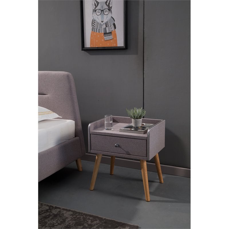American Eagle Furniture 1 Drawer Fabric Nightstand in Light Gray