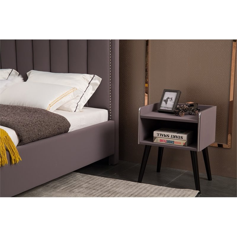 American Eagle Furniture Open Storage Wood Nightstand in Gray and Purple