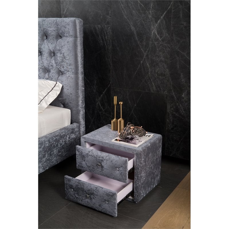 American Eagle Furniture 2 Drawer Tufted Fabric Nightstand in Gray