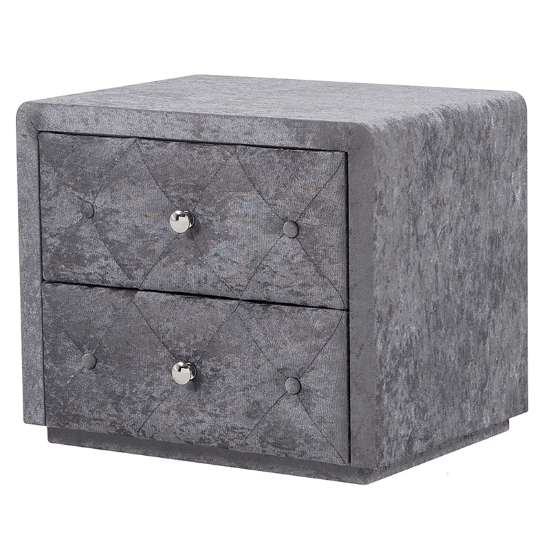 American Eagle Furniture 2 Drawer Tufted Fabric Nightstand in Gray