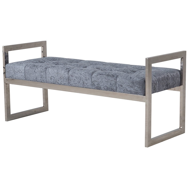 American Eagle Furniture Tufted Fabric Metal Bench in Blue Gray