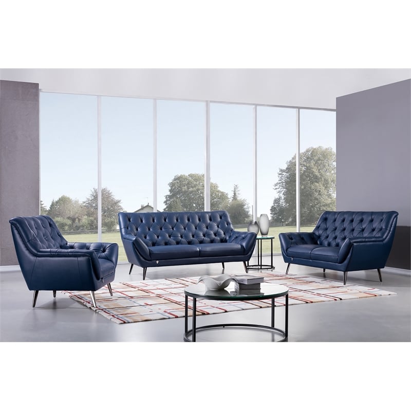 American Eagle Furniture Tufted Leather Accent Chair in Navy Blue