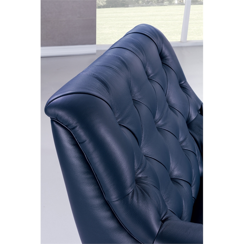 American Eagle Furniture Tufted Leather Accent Chair in Navy Blue