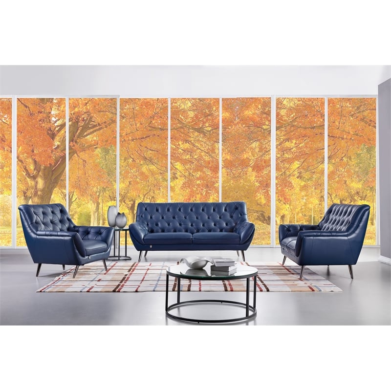 American Eagle Furniture Tufted Leather Accent Chair in Navy Blue