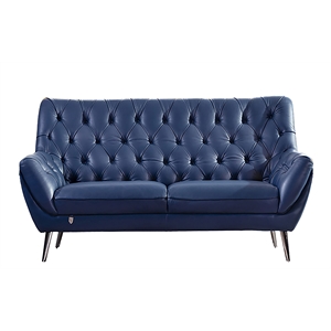 American Eagle Furniture Tufted Leather Loveseat in Navy Blue