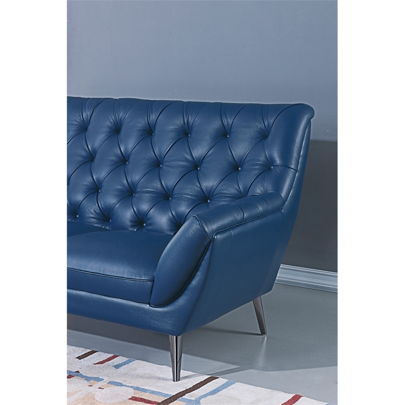 American Eagle Furniture Tufted Leather Loveseat in Navy Blue