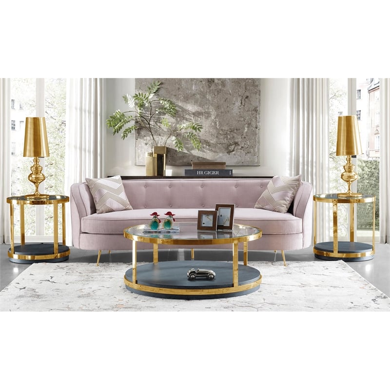 American Eagle Furniture Tufted Fabric Sofa in Pink Color