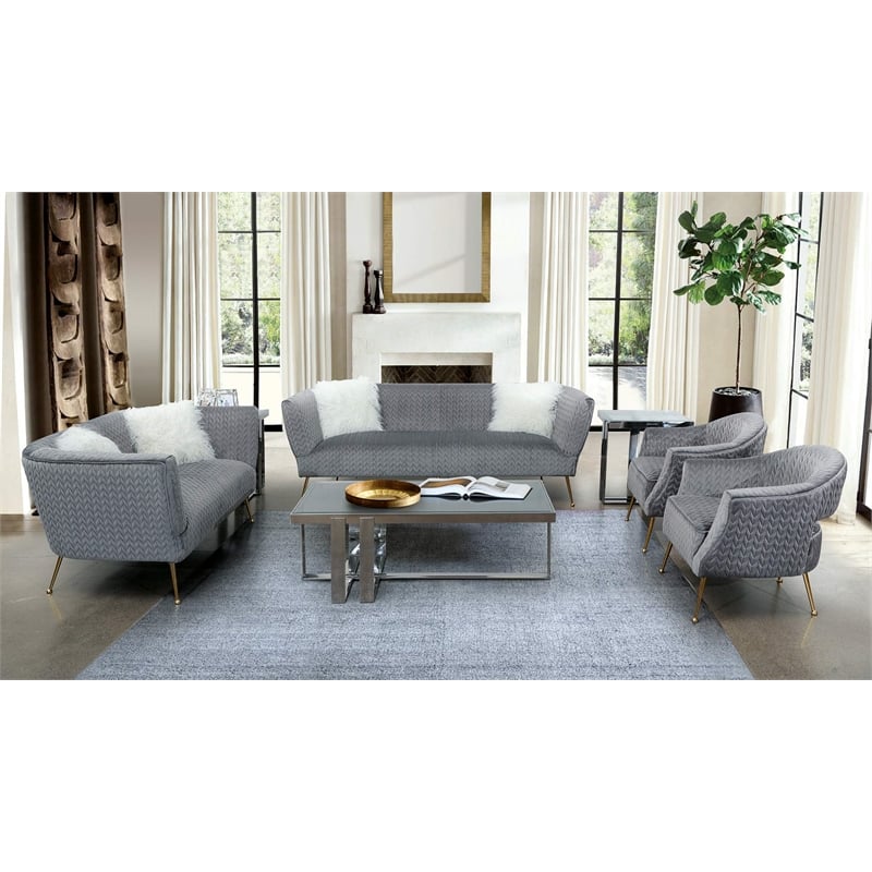 American Eagle Furniture Quilted Velvet Loveseat with Metal Legs in Gray