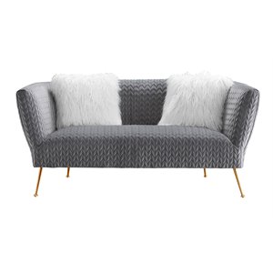 american eagle furniture quilted velvet loveseat with metal legs in gray