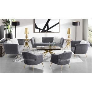 American Eagle Furniture Quilted Modern Velvet Sofa with Metal Legs in Gray