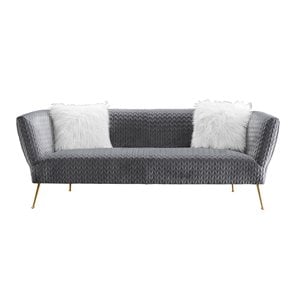 american eagle furniture quilted modern velvet sofa with metal legs in gray