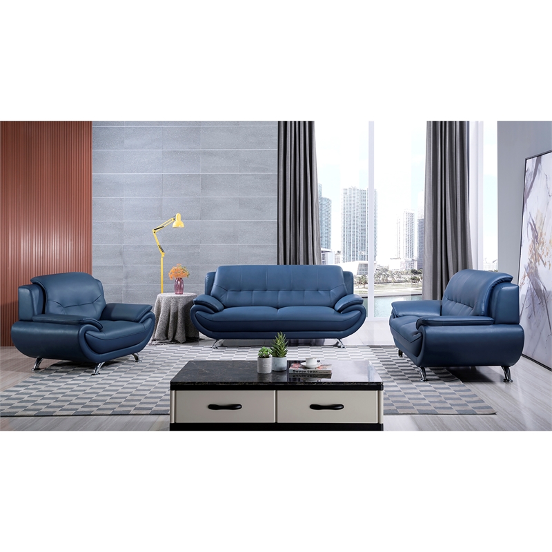 American Eagle Furniture Faux Leather Loveseat in Blue