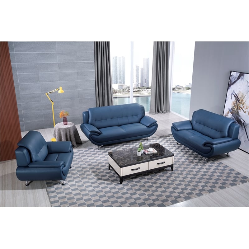 American Eagle Furniture Faux Leather Loveseat in Blue