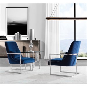 American Eagle Furniture Quilted Velvet Accent Chair in Navy Blue