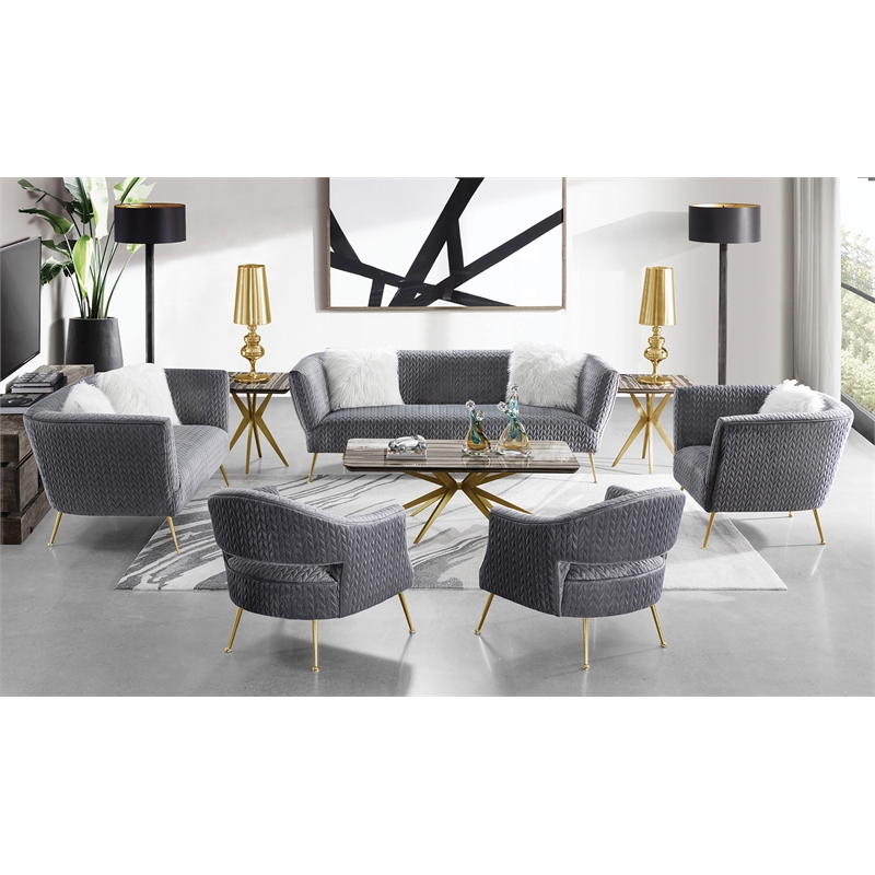 American Eagle Furniture Velvet Accent Chair in Gray