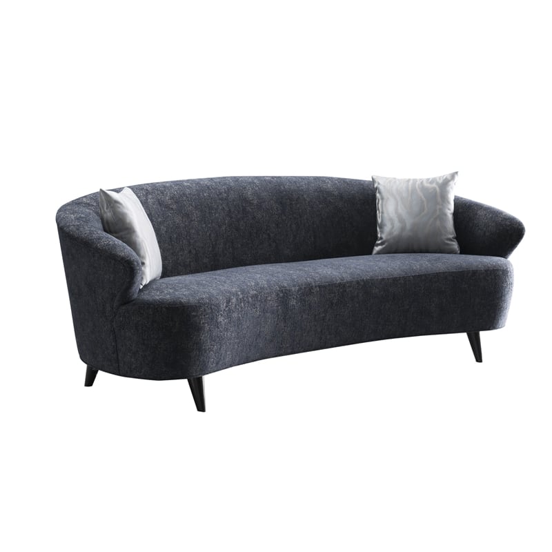 American Eagle Furniture Modern Fabric Curved Sofa in Dark Blue Color