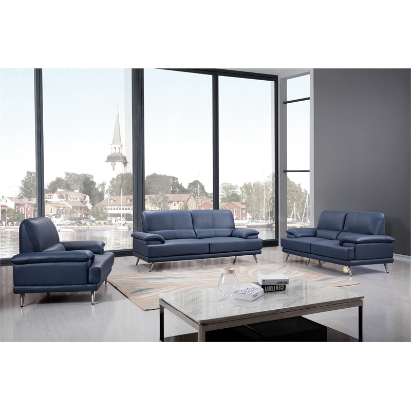 American Eagle Furniture Top Grain Leather Sofa in Navy Blue