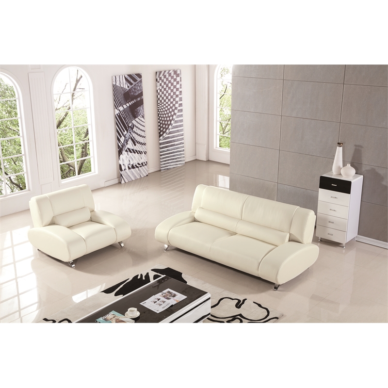 American Eagle Furniture Faux Leather Loveseat in Beige Ivory