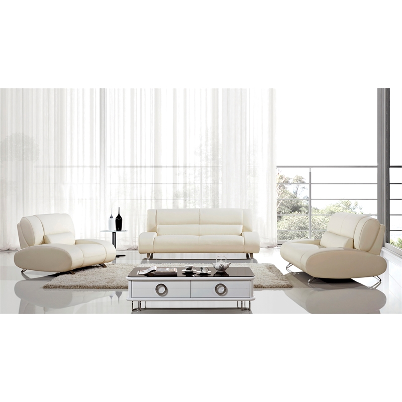 American Eagle Furniture Faux Leather Sofa in Ivory Beige