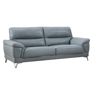 American Eagle Furniture Top Grain Leather Sofa in Light Gray Blue