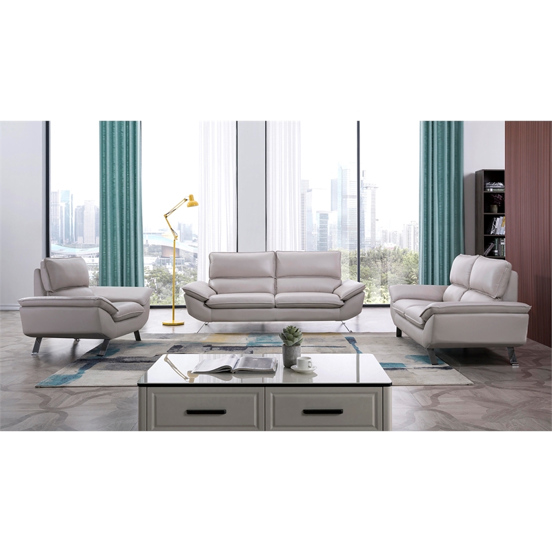 American Eagle Furniture Genuine Leather Accent Chair in Light Gray