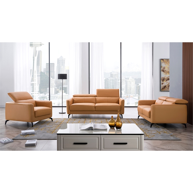American Eagle Furniture Genuine Leather Loveseat in Yellow