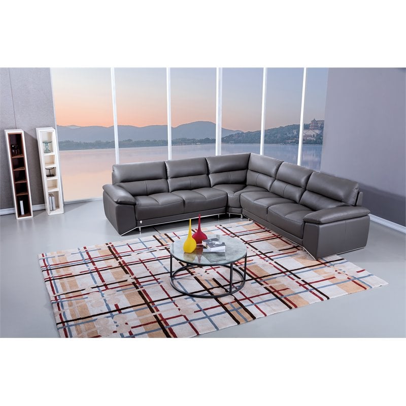 American Eagle Furniture Italian Leather Sectional in Dark Gray