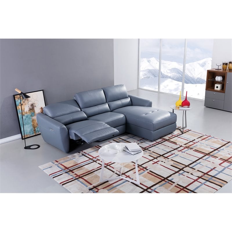 American Eagle Furniture Italian Leather Sectional in Blue and Gray