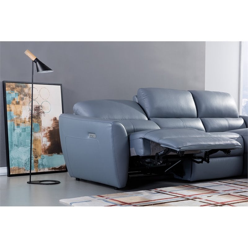 American Eagle Furniture Italian Leather Sectional in Blue and Gray