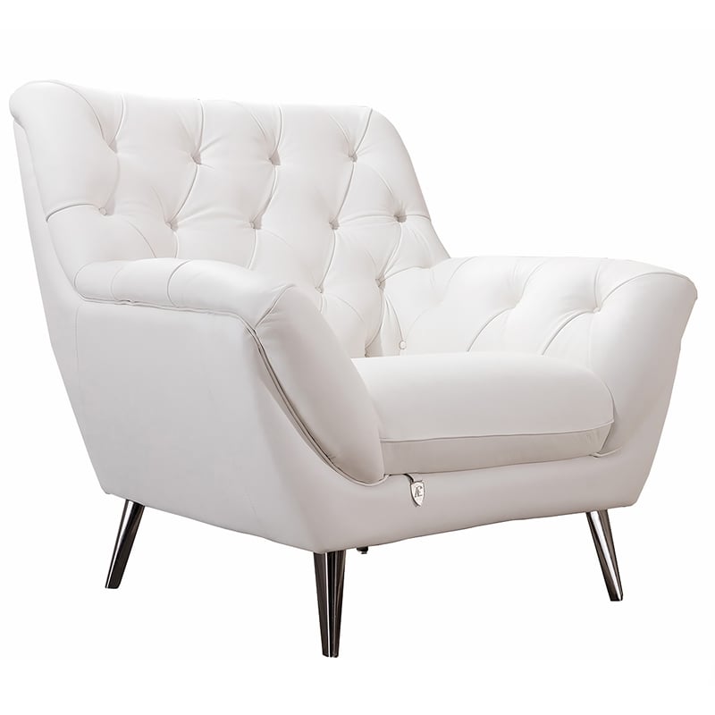 American Eagle Furniture Tufted Italian Leather Accent Chair in White