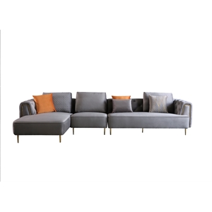 AE-LD831R 3 Piece Gray with Soft Velvet Fabric Left Side Facing Chaise Sectional